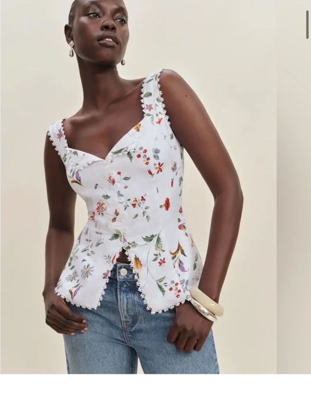 Jason Wu White Floral Lace-Trim Tank Top